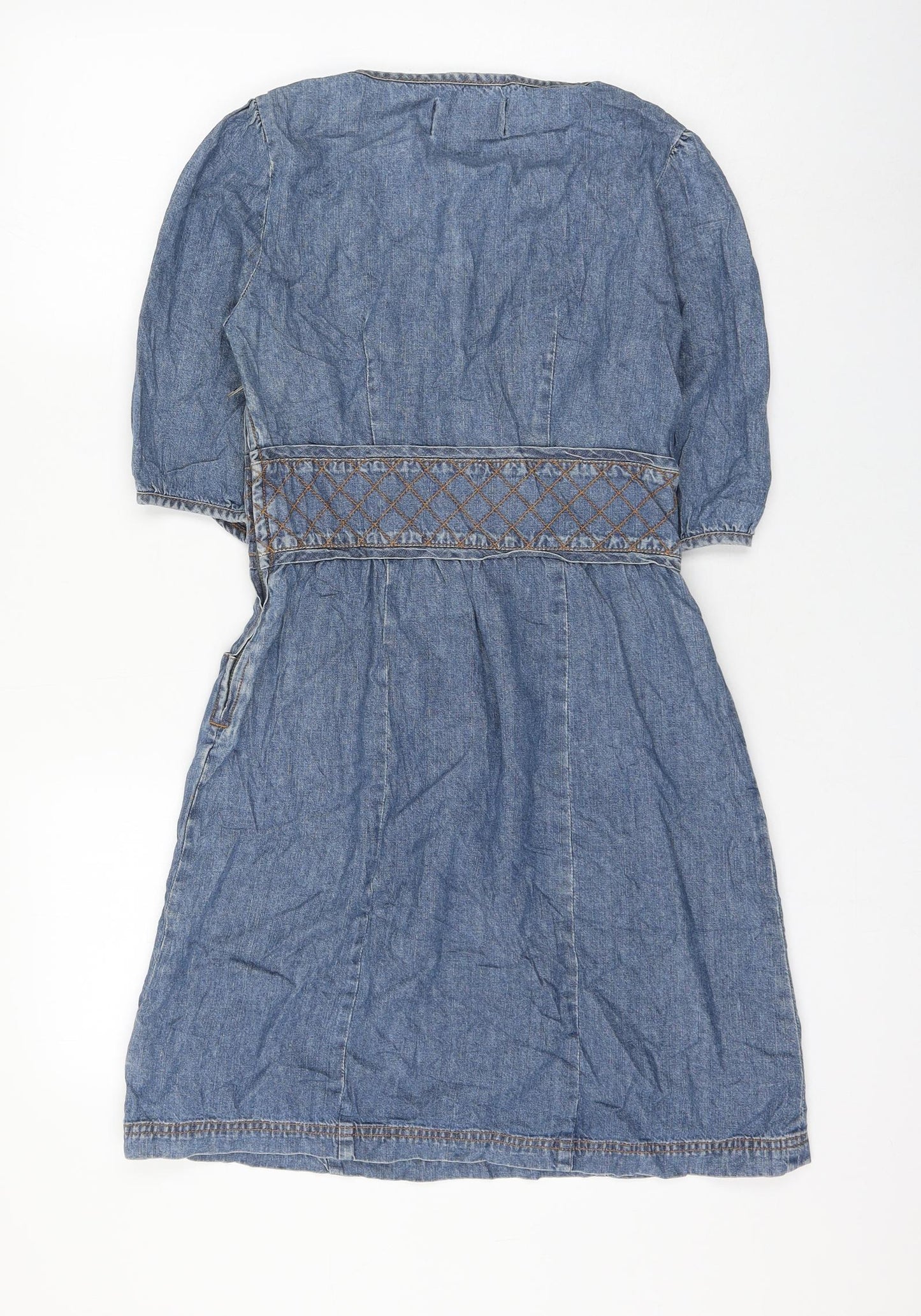 Ecote Womens Blue Cotton Mini Size 4 Scoop Neck Zip