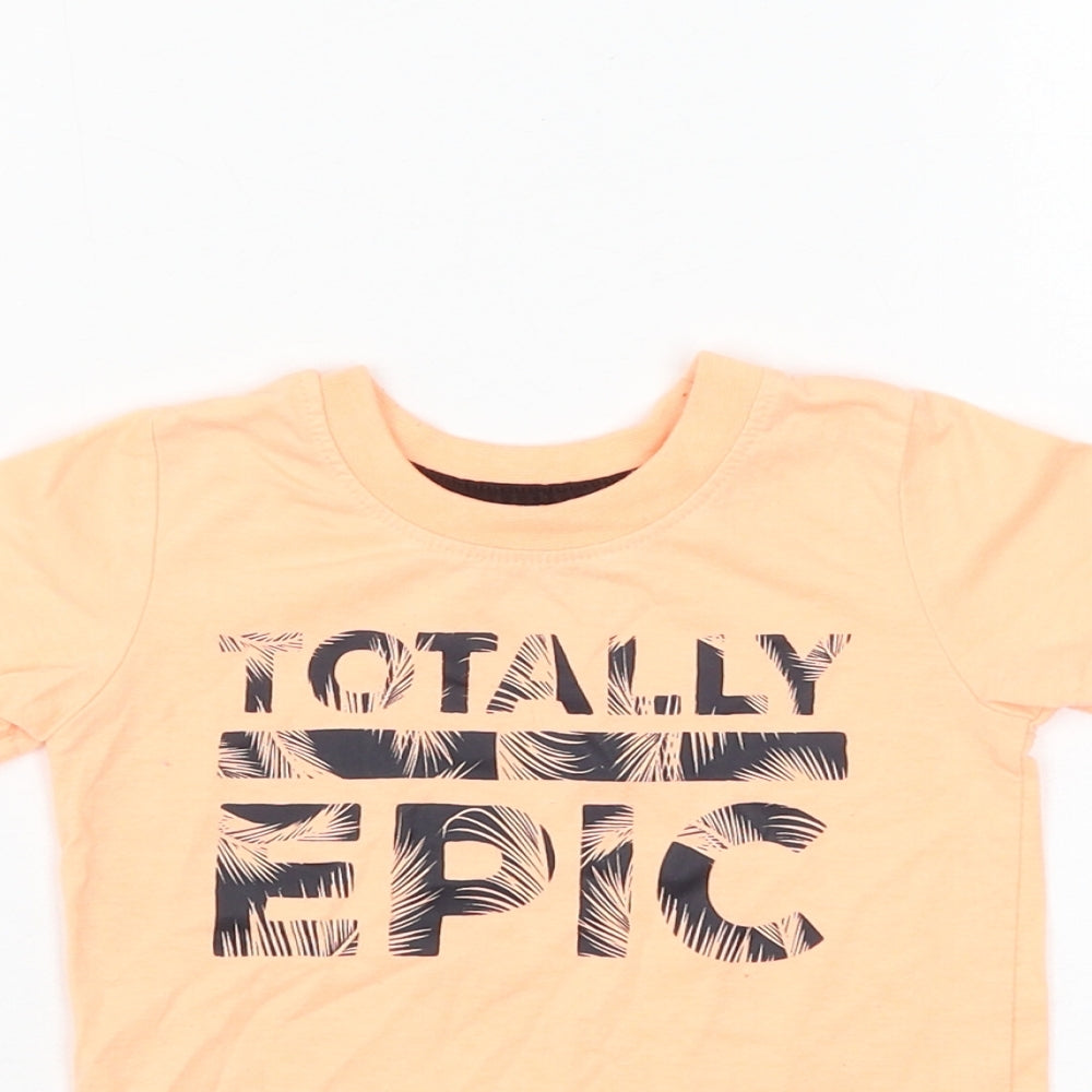 Primark Boys Orange Polyester Basic T-Shirt Size 12-18 Months Round Neck Pullover - Totally Epic