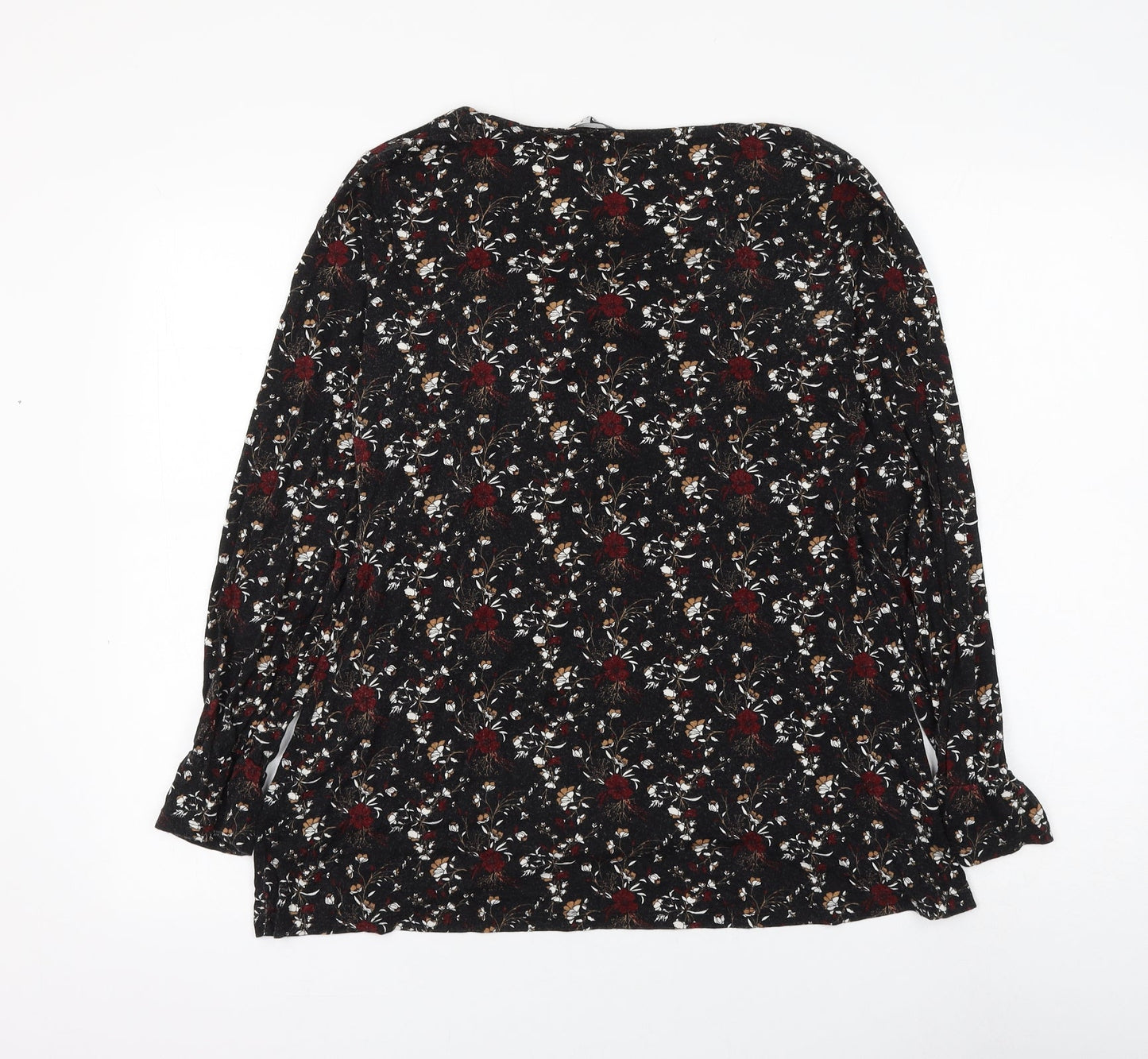 PEP&CO Womens Black Floral Viscose Basic Blouse Size 8 V-Neck - Knot Front
