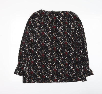 Pep&Co Womens Black Floral Viscose Basic Blouse Size 8 V-Neck - Knot Front