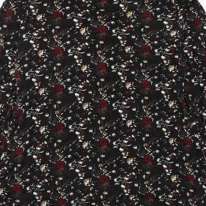 Pep&Co Womens Black Floral Viscose Basic Blouse Size 8 V-Neck - Knot Front