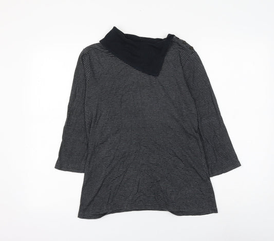 Marks and Spencer Womens Grey Striped Cotton Basic Blouse Size 12 Roll Neck