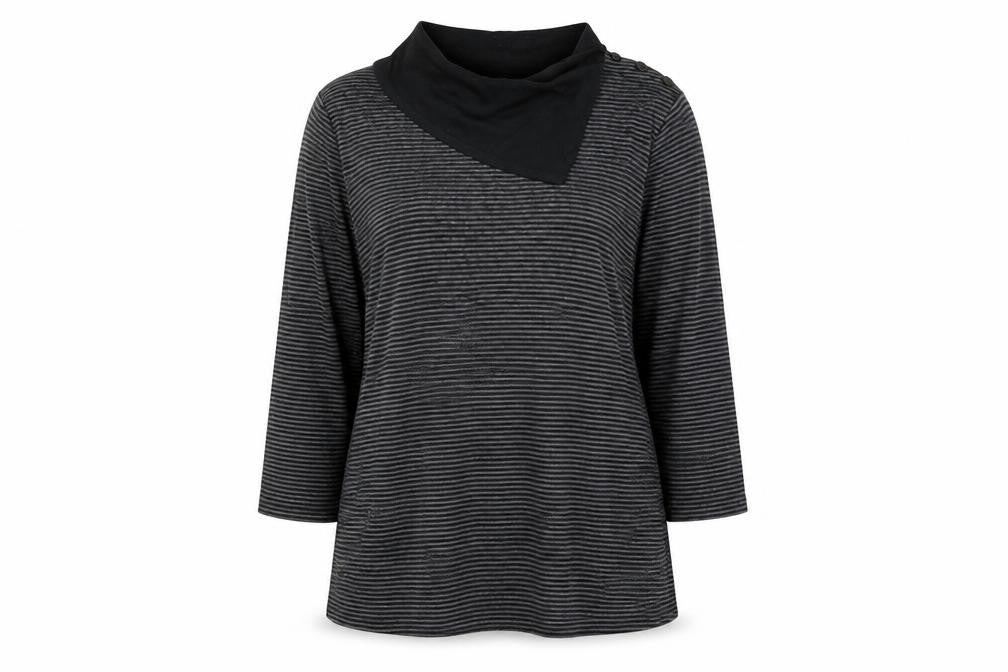 Marks & Spencer Womens Grey Striped Cotton Basic Blouse Size 12 Roll Neck
