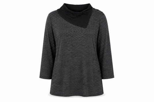 Marks and Spencer Womens Grey Striped Cotton Basic Blouse Size 12 Roll Neck