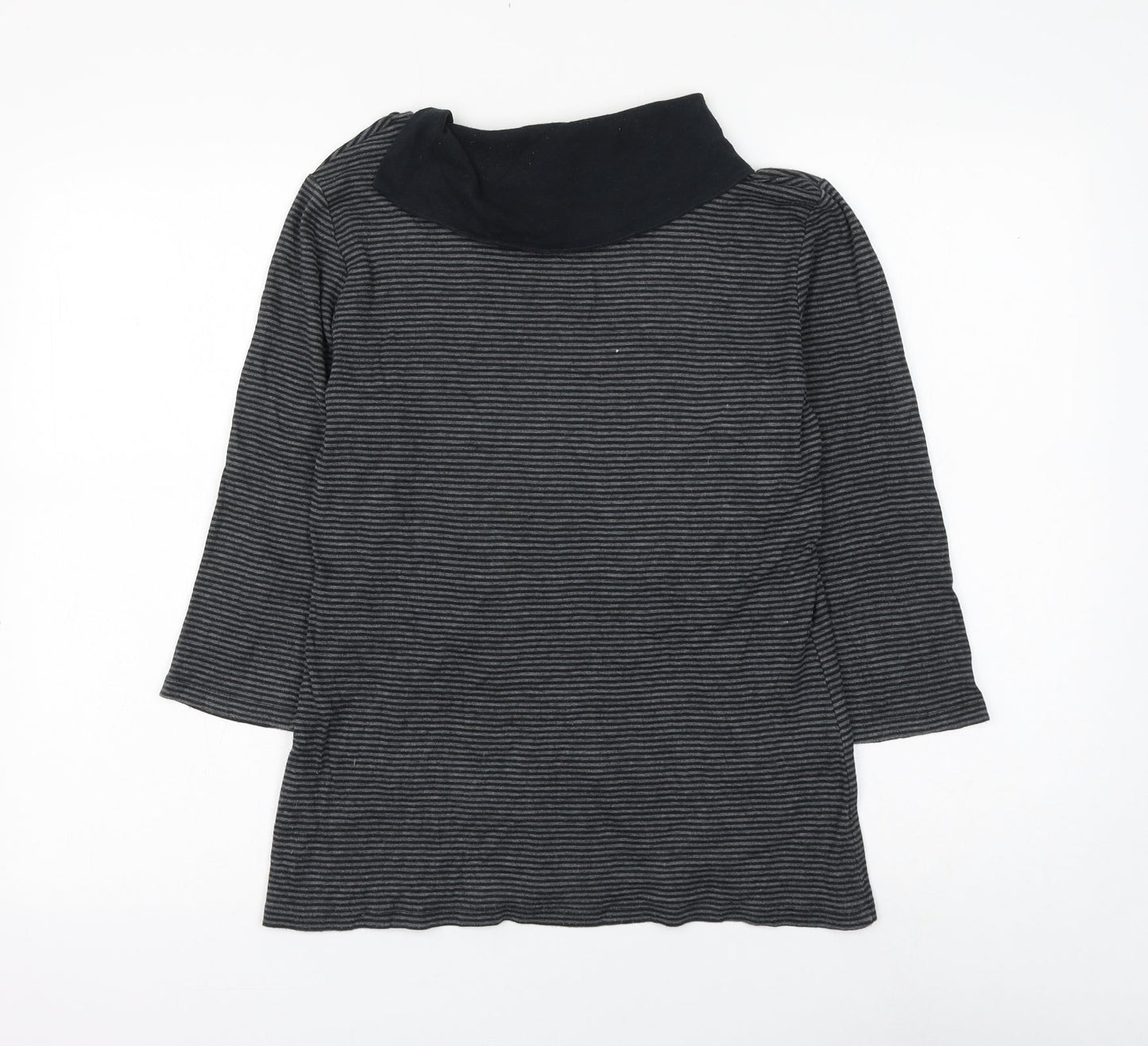 Marks and Spencer Womens Grey Striped Cotton Basic Blouse Size 12 Roll Neck