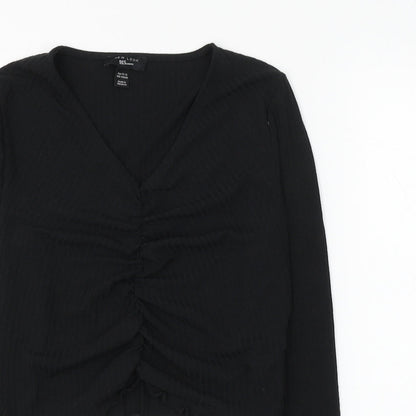 New Look Girls Black Polyester Cropped Blouse Size 14-15 Years V-Neck Pullover - Ruched