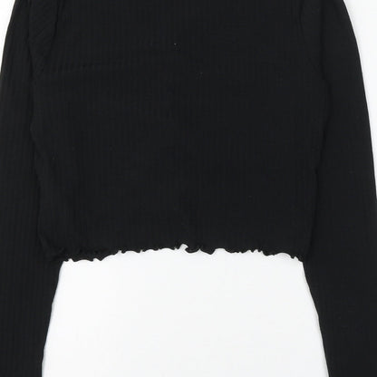 New Look Girls Black Polyester Cropped Blouse Size 14-15 Years V-Neck Pullover - Ruched