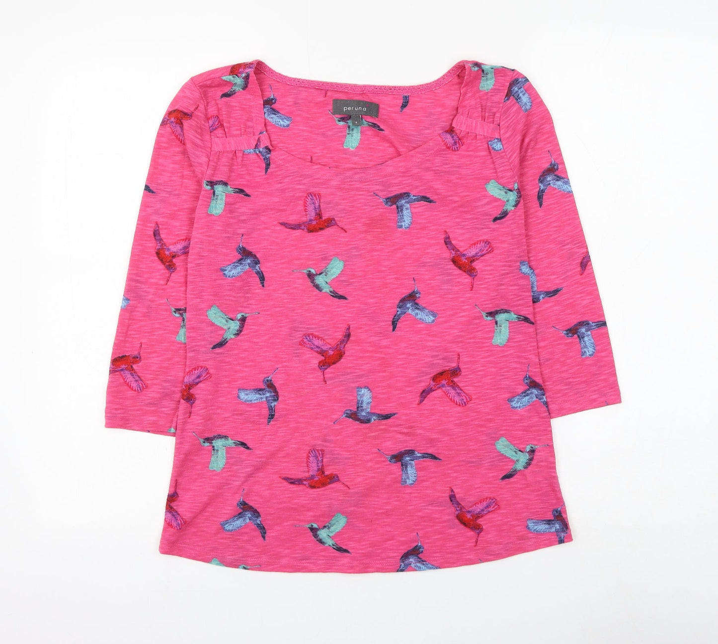 Marks and Spencer Womens Pink Geometric Polyester Basic Blouse Size 8 Round Neck - Bird