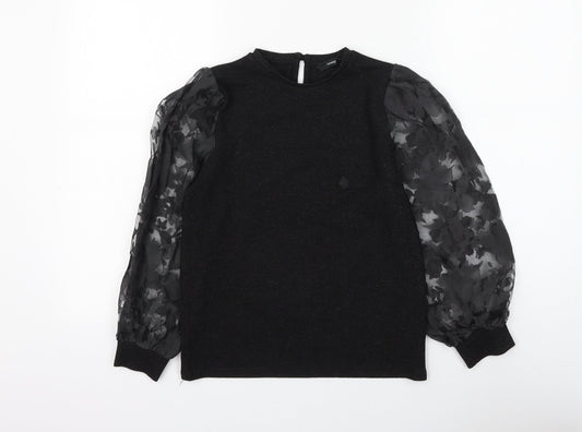 George Girls Black Round Neck Polyester Pullover Jumper Size 9-10 Years Button - Flower