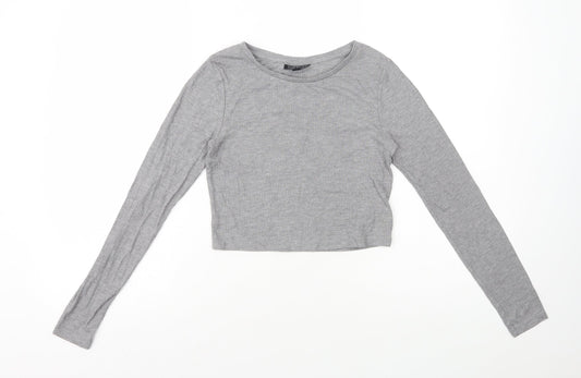 Topshop Womens Grey Viscose Cropped T-Shirt Size 8 Round Neck