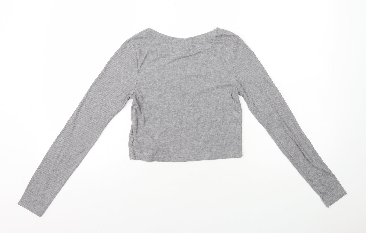 Topshop Womens Grey Viscose Cropped T-Shirt Size 8 Round Neck