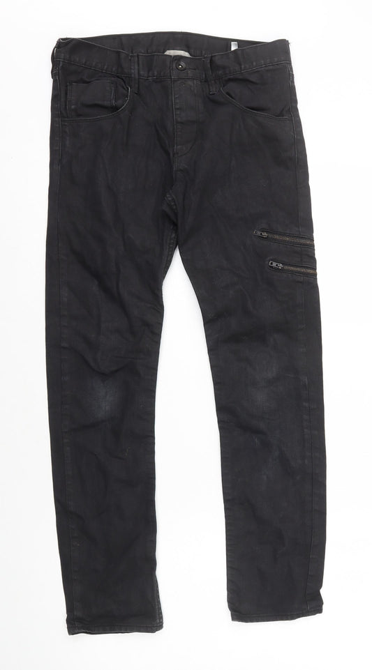 H&M Womens Black Cotton Skinny Jeans Size 10 L27 in Regular Zip - Coated, Zip Detail