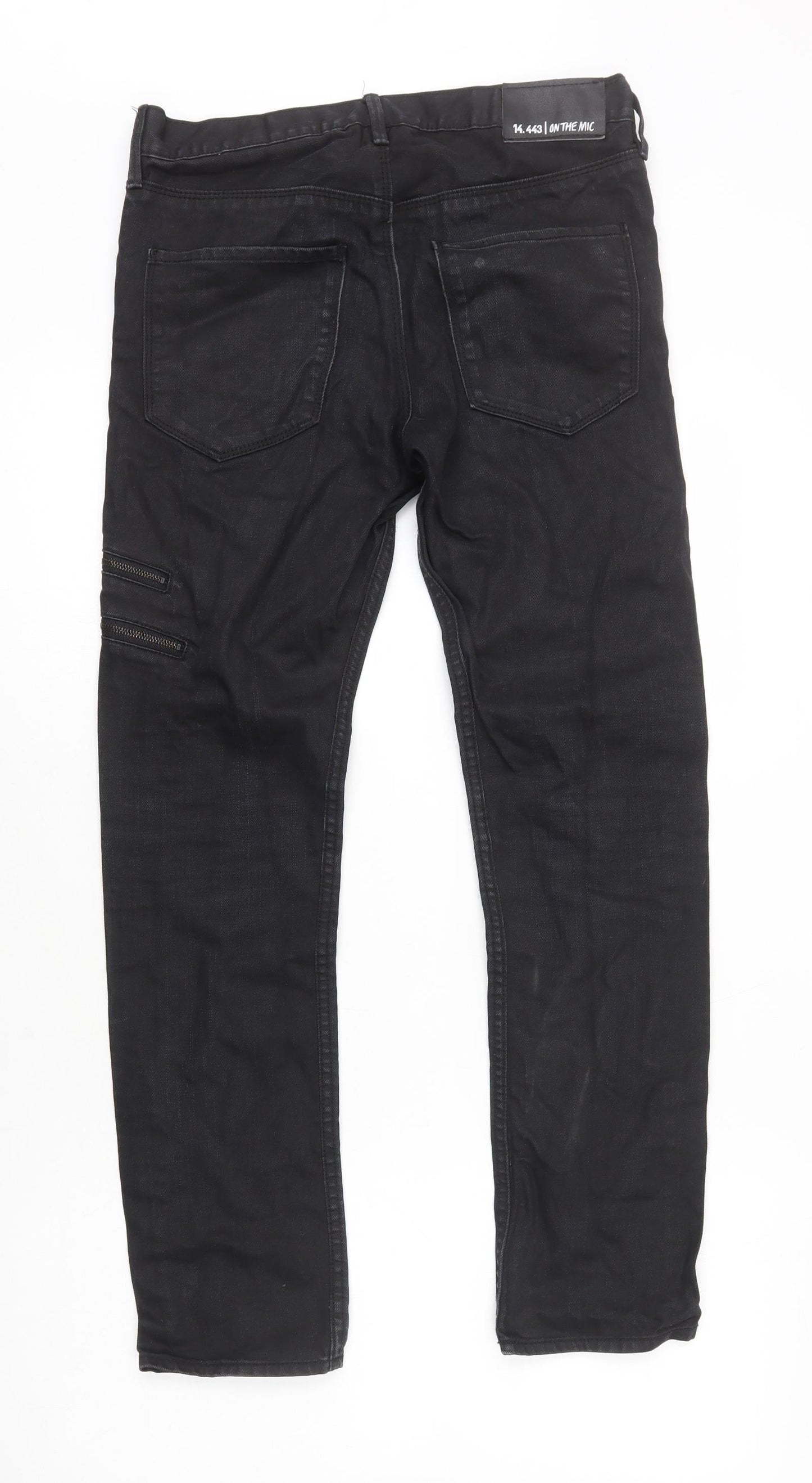 H&M Womens Black Cotton Skinny Jeans Size 10 L27 in Regular Zip - Coated, Zip Detail