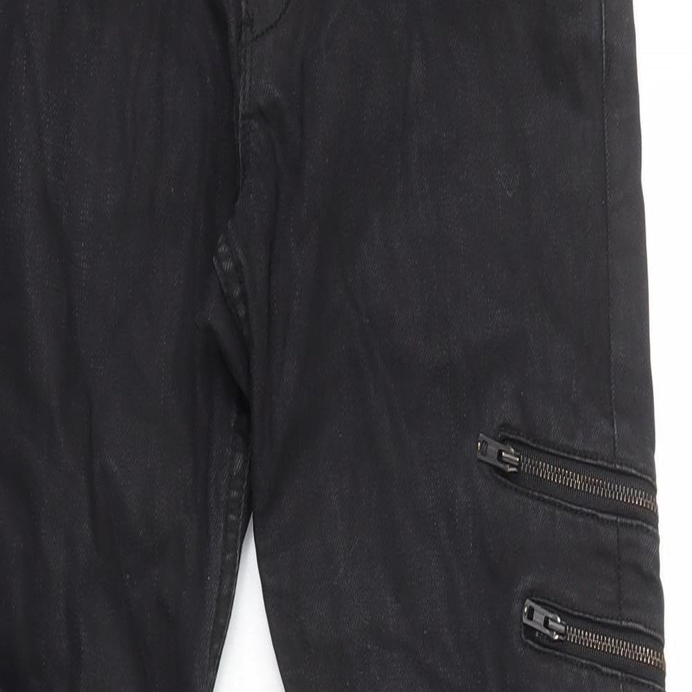 H&M Womens Black Cotton Skinny Jeans Size 10 L27 in Regular Zip - Coated, Zip Detail