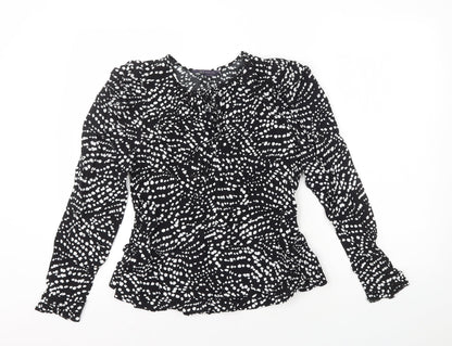 Marks & Spencer Womens Black Geometric Viscose Basic Blouse Size 8 Round Neck - Peplum