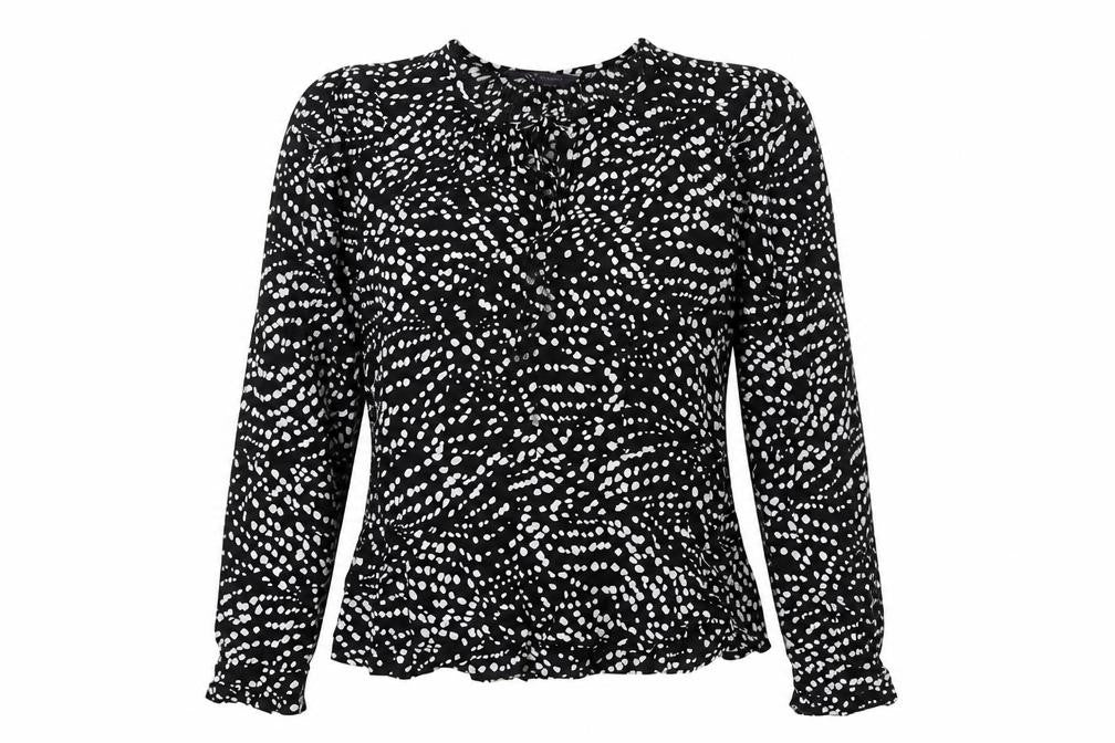 Marks & Spencer Womens Black Geometric Viscose Basic Blouse Size 8 Round Neck - Peplum