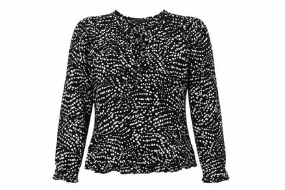 Marks & Spencer Womens Black Geometric Viscose Basic Blouse Size 8 Round Neck - Peplum