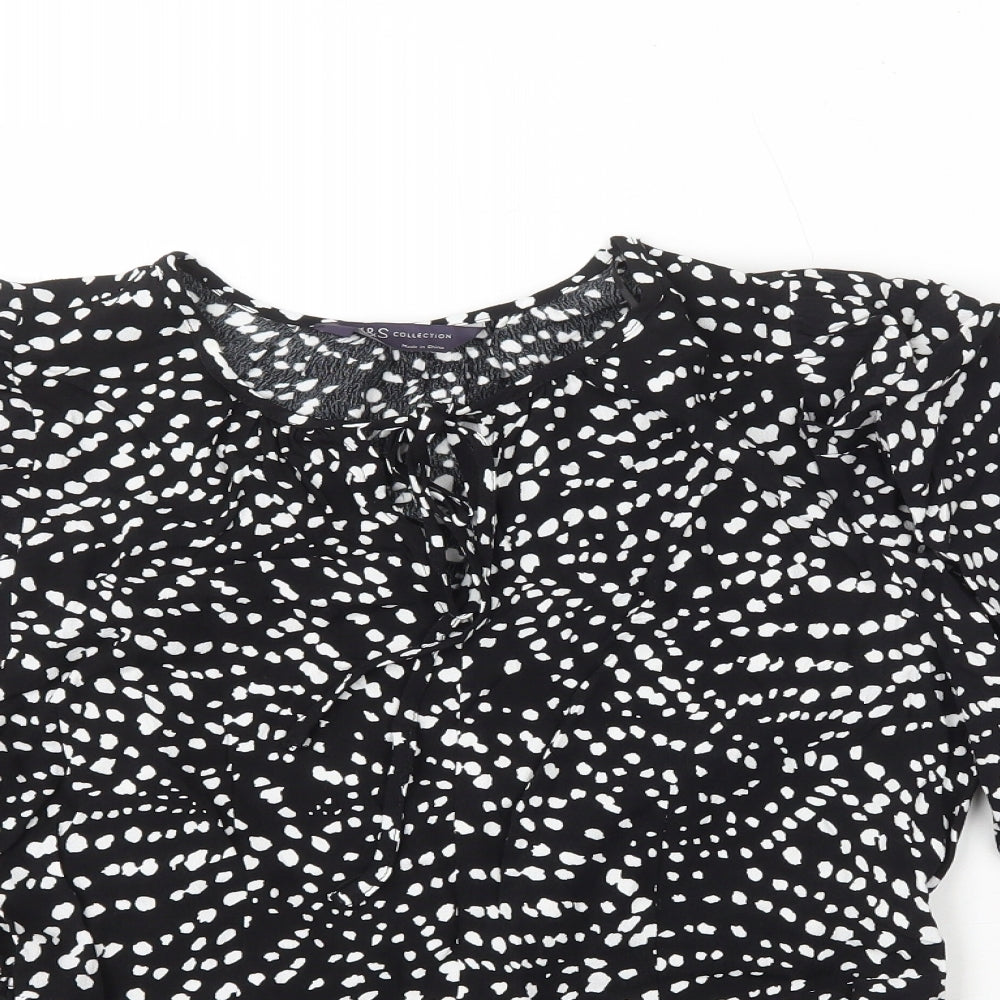 Marks and Spencer Womens Black Geometric Viscose Basic Blouse Size 8 Round Neck - Peplum
