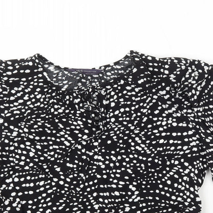 Marks & Spencer Womens Black Geometric Viscose Basic Blouse Size 8 Round Neck - Peplum