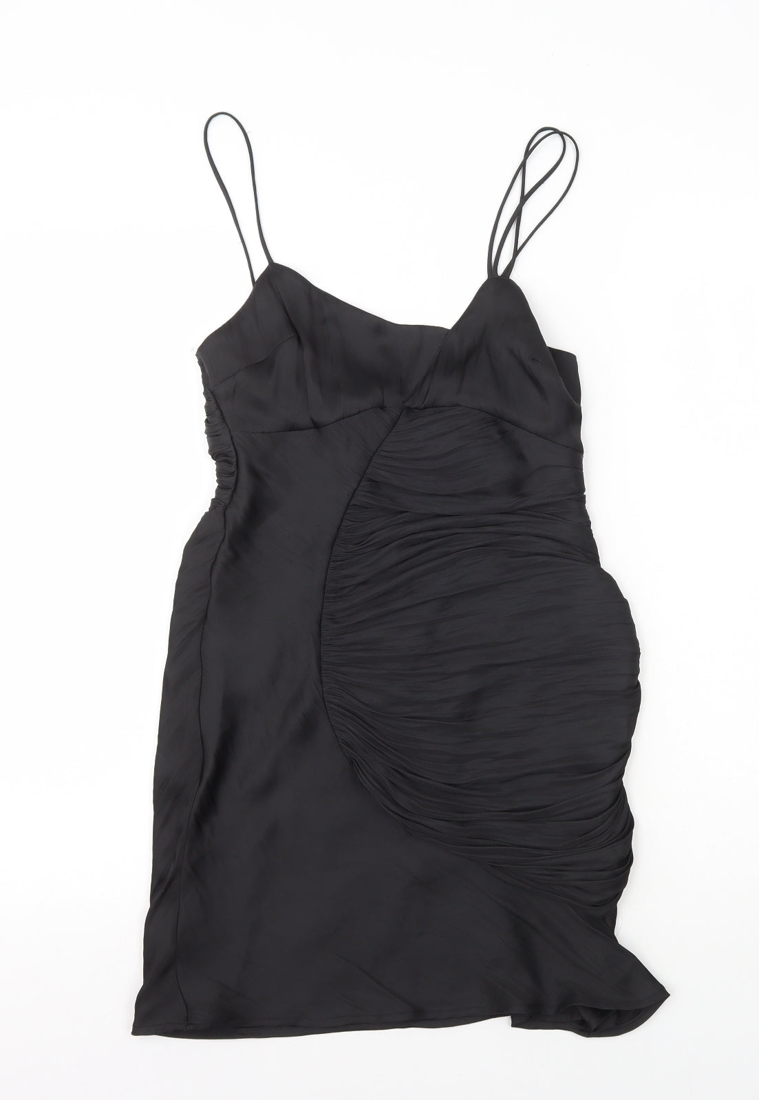 Zara Womens Black Polyester Slip Dress Size S V-Neck Zip