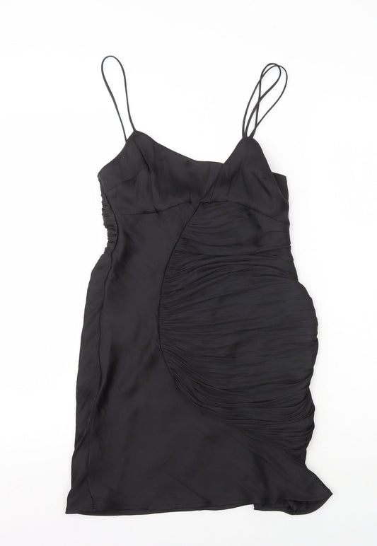 Zara Womens Black Polyester Slip Dress Size S V-Neck Zip
