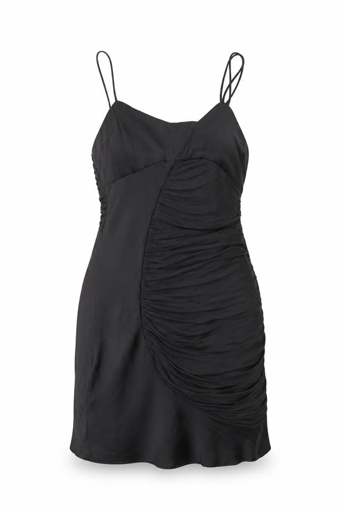 Zara Womens Black Polyester Slip Dress Size S V-Neck Zip