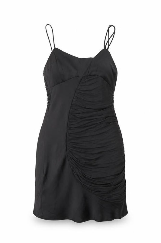 Zara Womens Black Polyester Slip Dress Size S V-Neck Zip