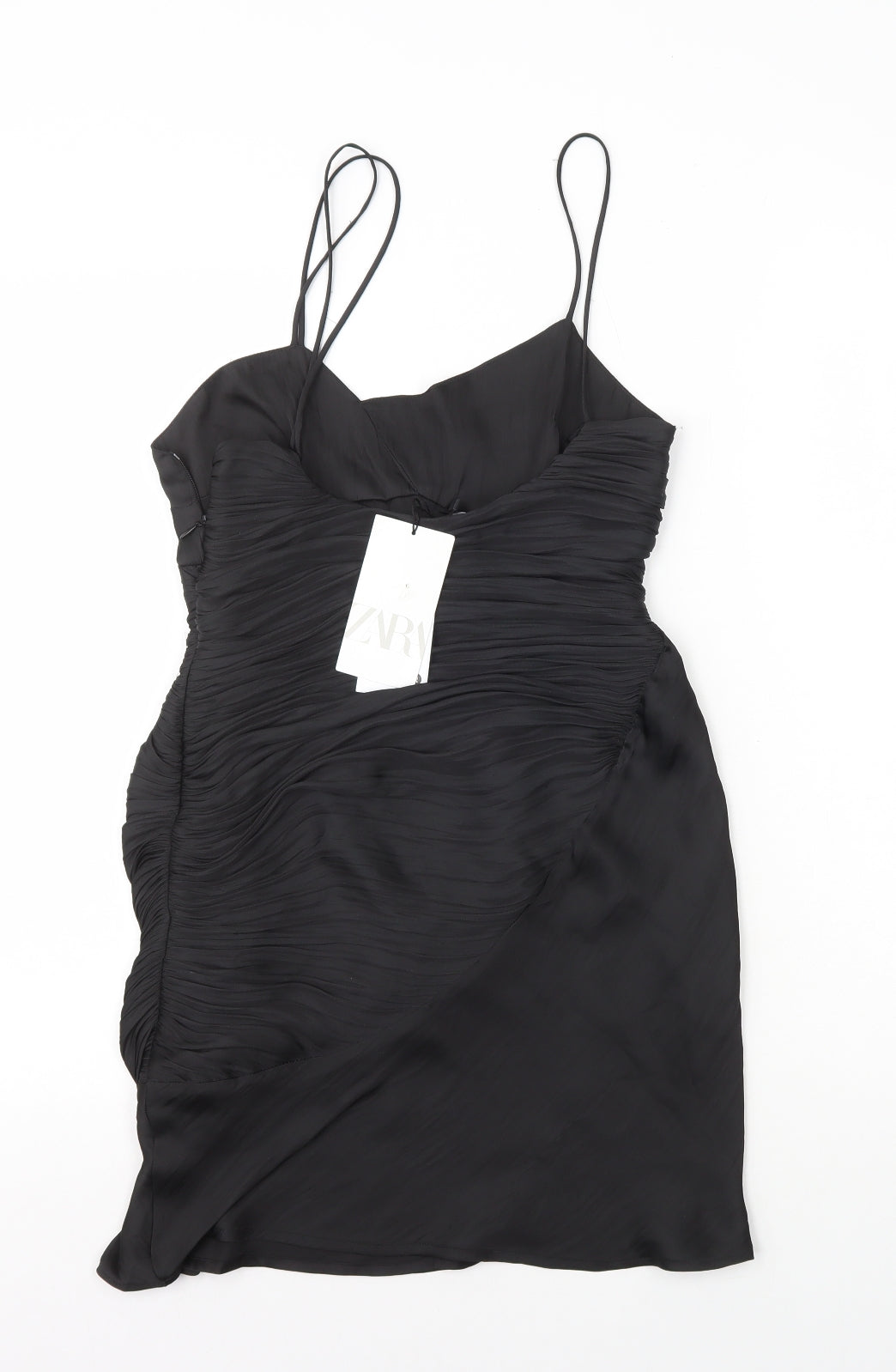 Zara Womens Black Polyester Slip Dress Size S V-Neck Zip