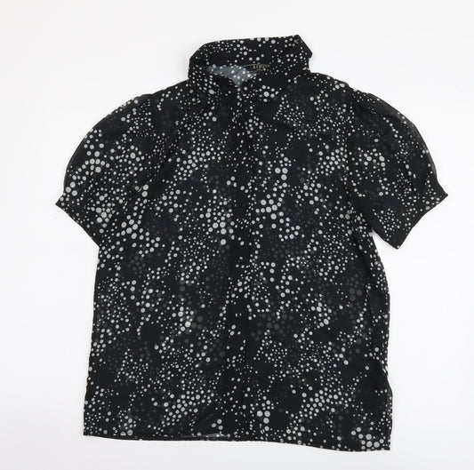 Lipsy Womens Black Polka Dot Polyester Basic Button-Up Size 12 Collared