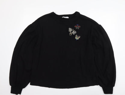 Mango Womens Black Viscose Pullover Sweatshirt Size L Pullover