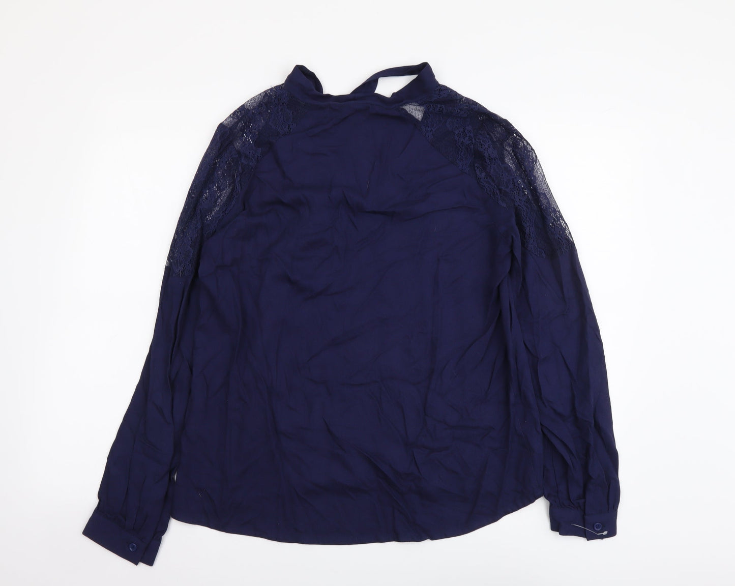 JustFab Womens Blue Polyester Basic Blouse Size M V-Neck