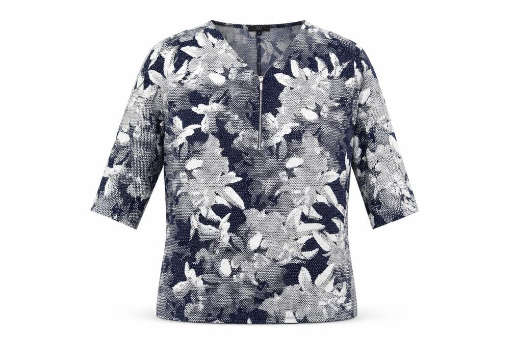 Riu Womens Blue Floral Polyester Basic Blouse Size S V-Neck