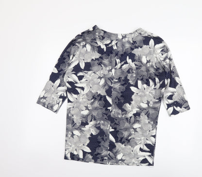 Riu Womens Blue Floral Polyester Basic Blouse Size S V-Neck