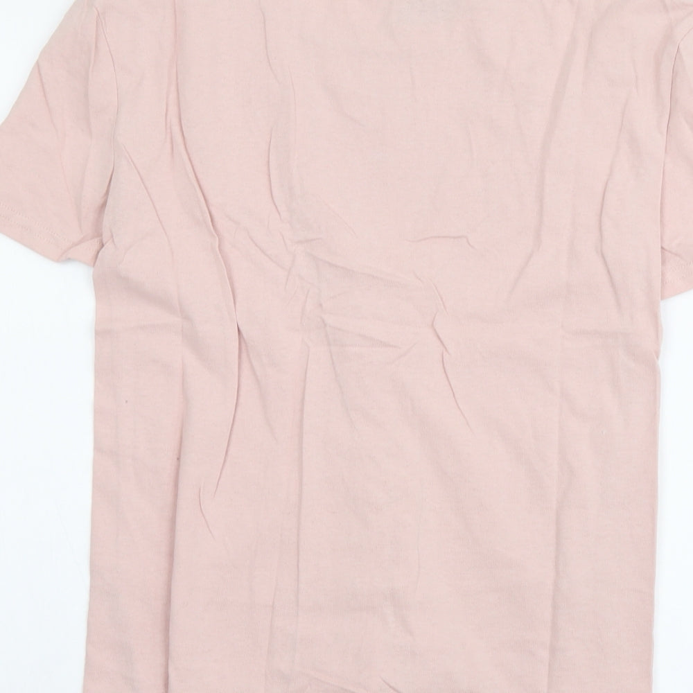 Eight Womens Pink Cotton Basic T-Shirt Size S Round Neck - Lace Up Detail