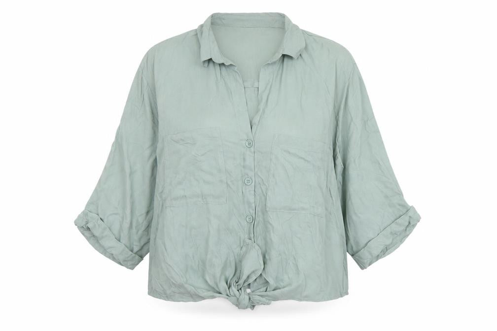 H&M Womens Green Viscose Basic Button-Up Size XL Collared