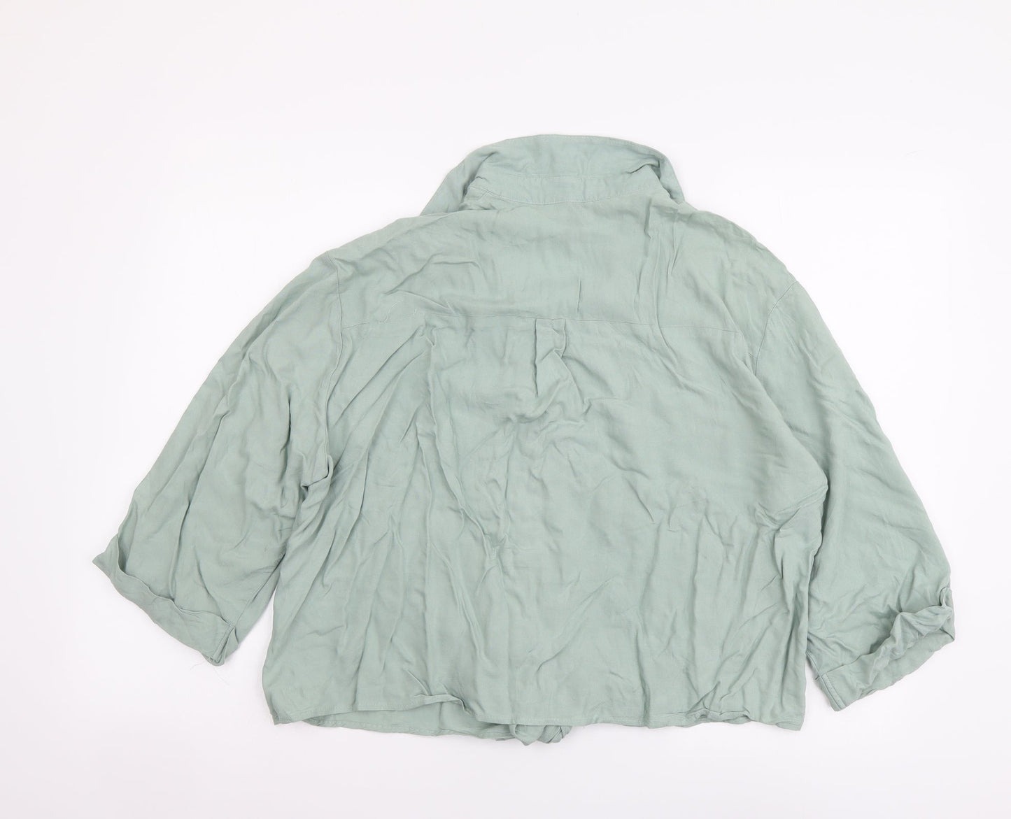 H&M Womens Green Viscose Basic Button-Up Size XL Collared