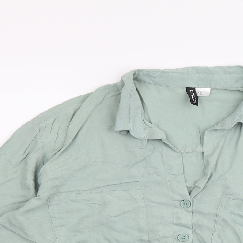 H&M Womens Green Viscose Basic Button-Up Size XL Collared