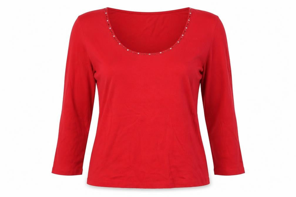 Marks & Spencer Womens Red Cotton Basic Blouse Size 12 Scoop Neck