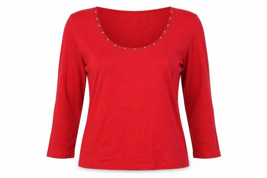 Marks and Spencer Womens Red Cotton Basic Blouse Size 12 Scoop Neck
