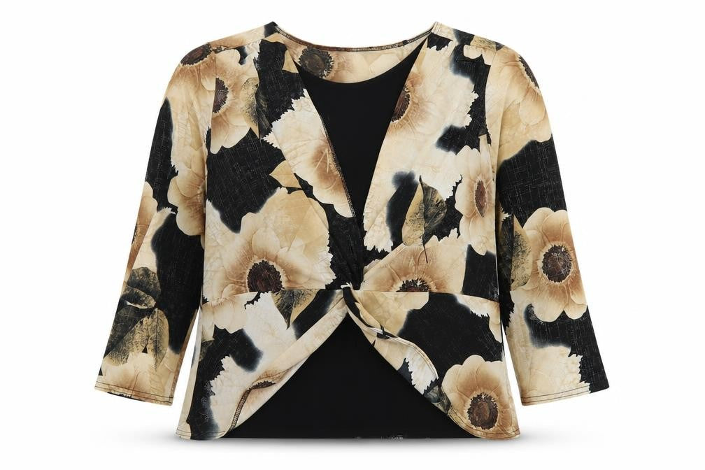Preworn Womens Multicoloured Floral Polyester Basic Blouse Size XL Round Neck