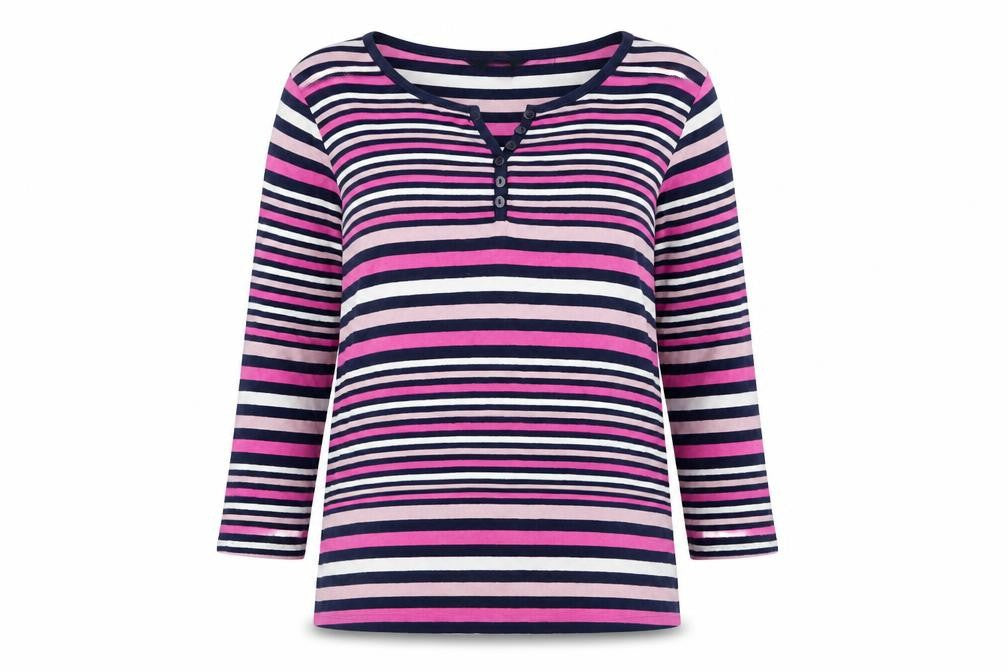 Isle Womens Multicoloured Striped Cotton Basic T-Shirt Size S Round Neck