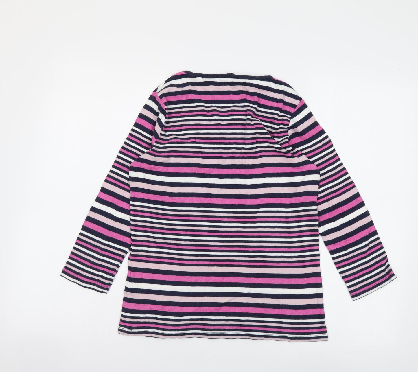 Isle Womens Multicoloured Striped Cotton Basic T-Shirt Size S Round Neck