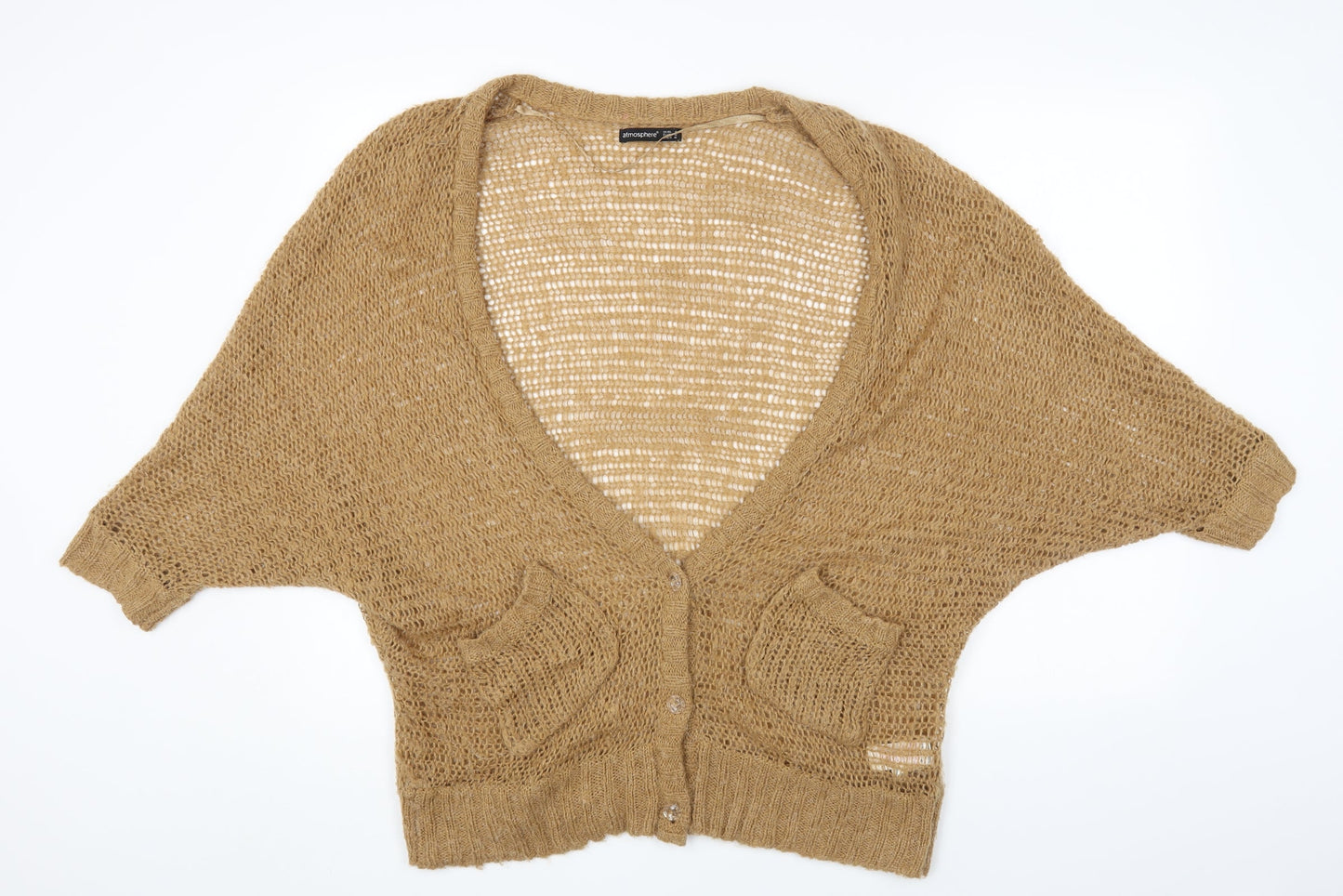 Primark Womens Beige Scoop Neck Acrylic Cardigan Jumper Size 14