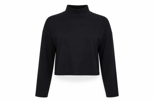 Primark Womens Black Polyester Cropped T-Shirt Size S High Neck - 10-12