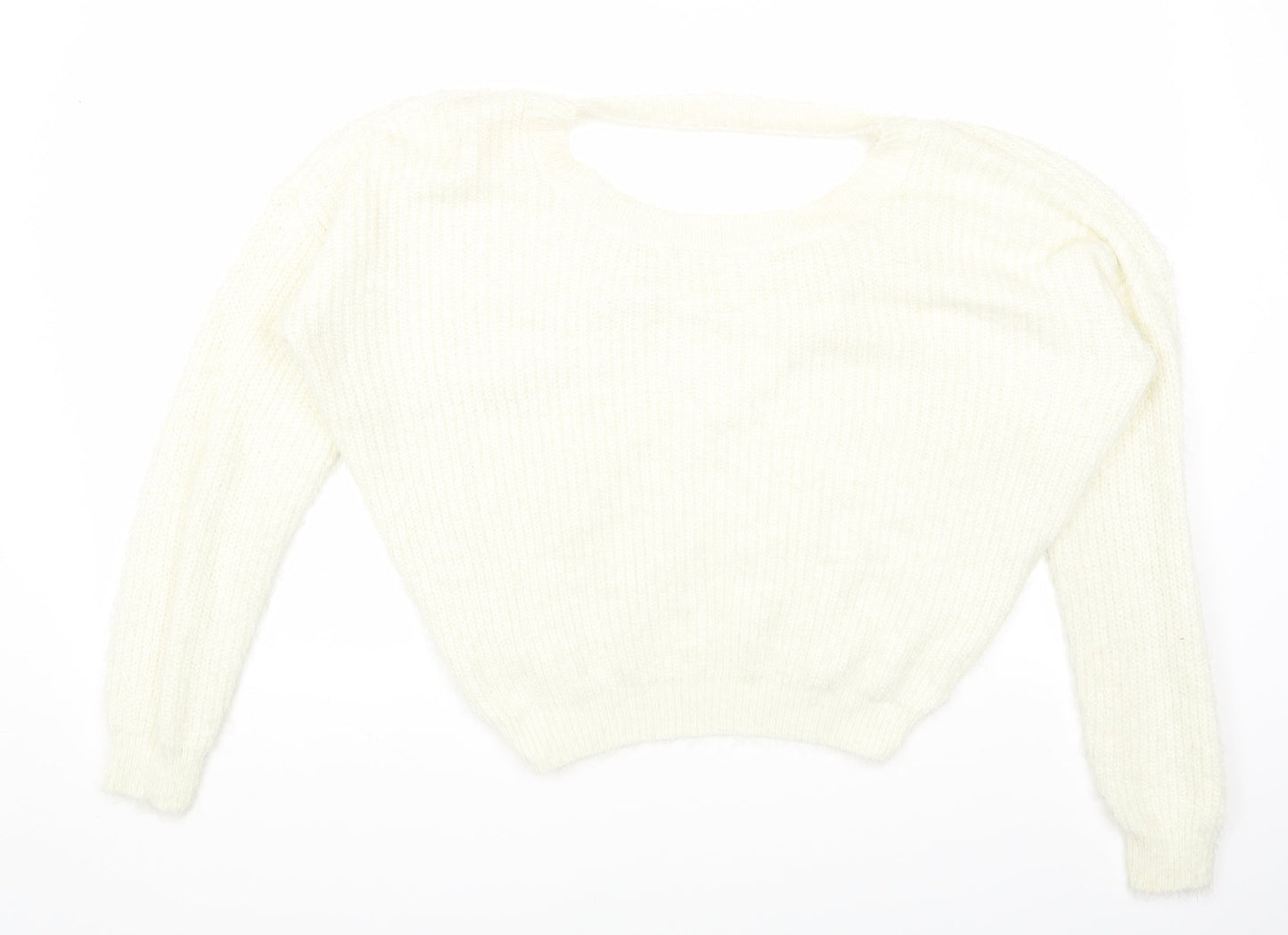 love other things Womens White Round Neck Polyester Pullover Jumper Size S