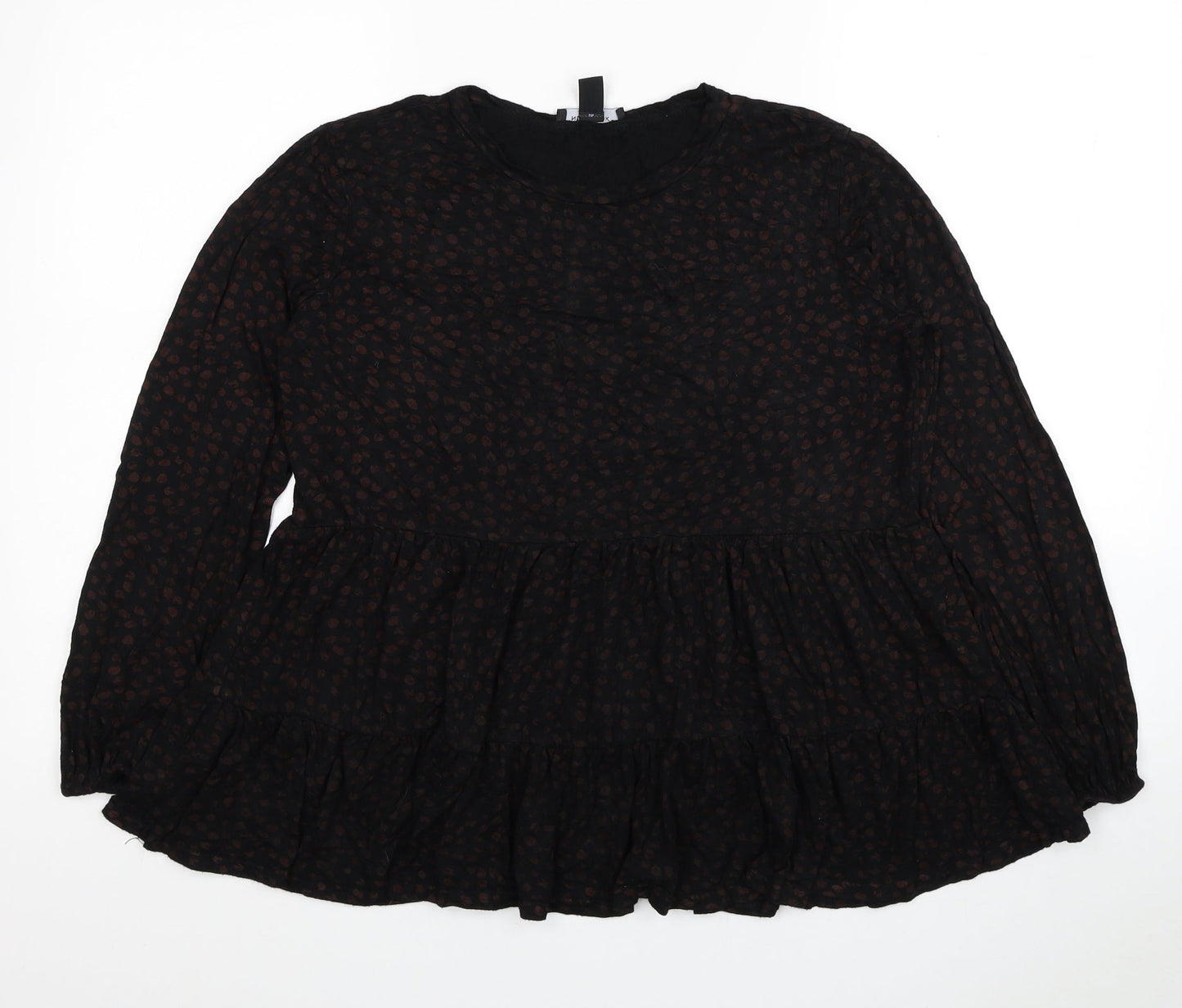 New Look Womens Black Animal Print Viscose Basic Blouse Size 12 Round Neck - Leopard Print