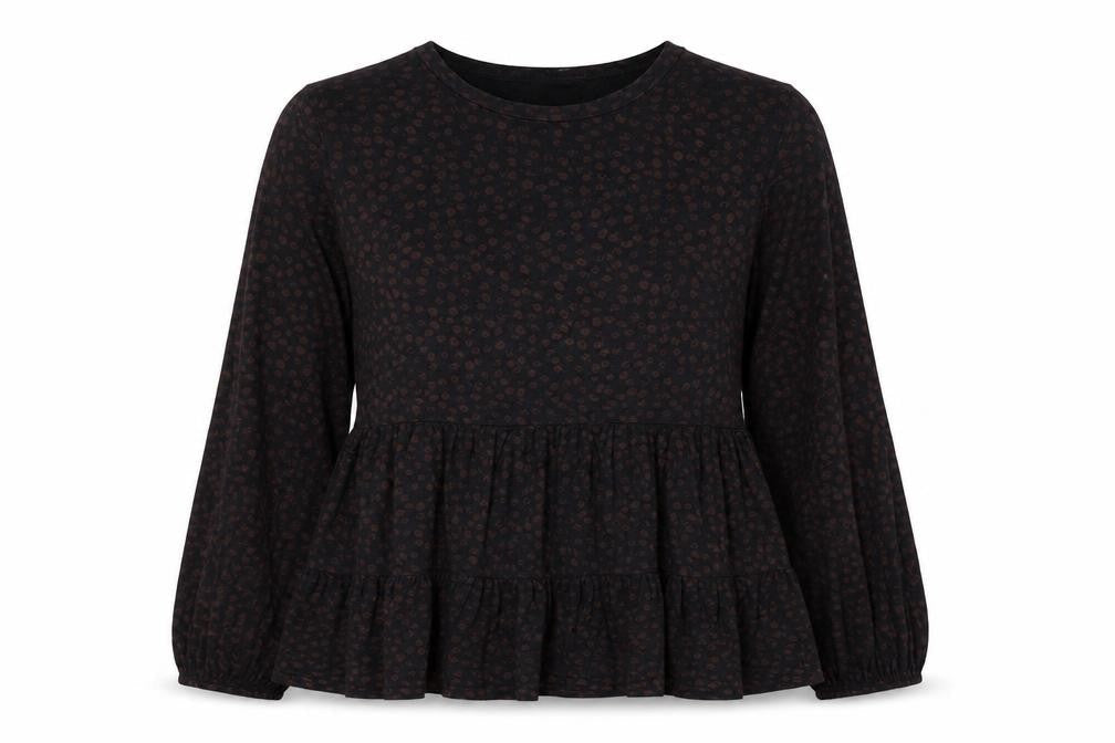 New Look Womens Black Animal Print Viscose Basic Blouse Size 12 Round Neck - Leopard Print