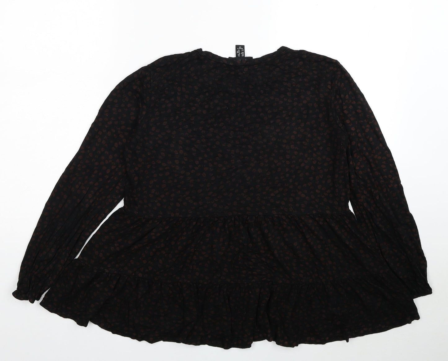 New Look Womens Black Animal Print Viscose Basic Blouse Size 12 Round Neck - Leopard Print