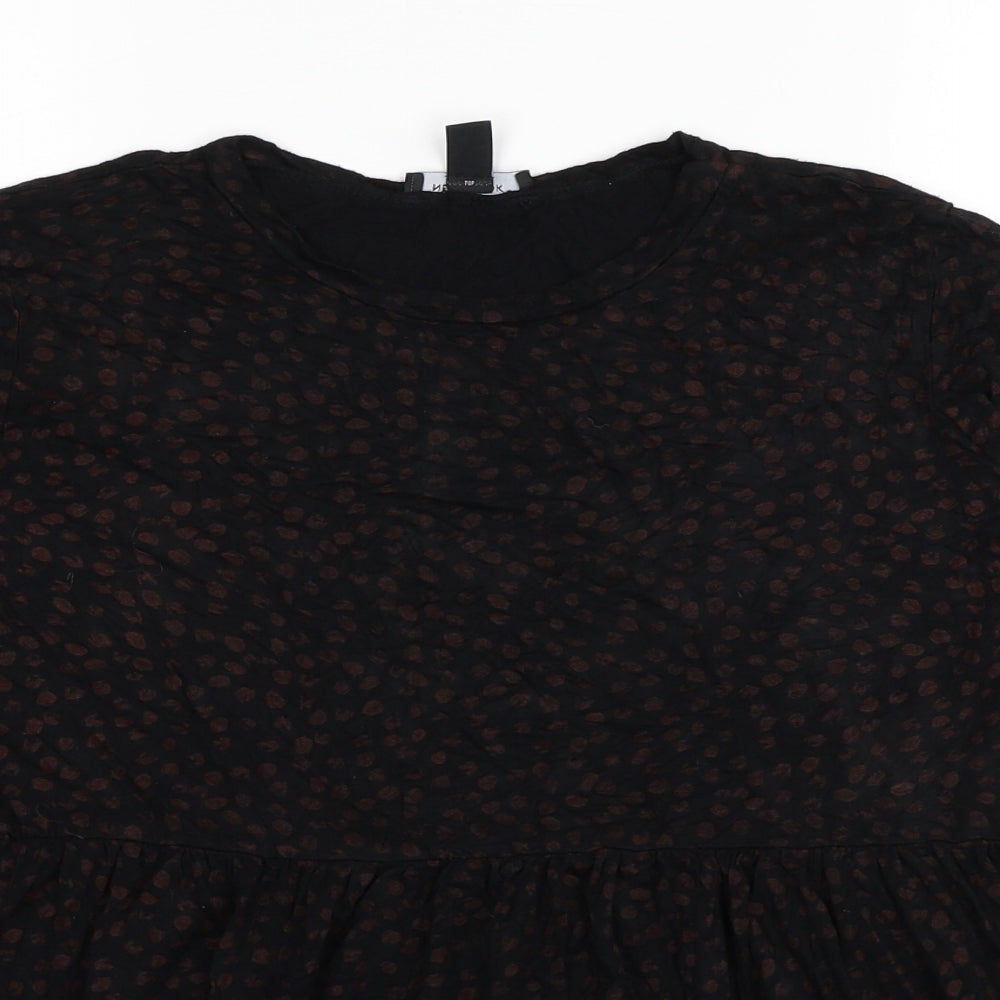 New Look Womens Black Animal Print Viscose Basic Blouse Size 12 Round Neck - Leopard Print