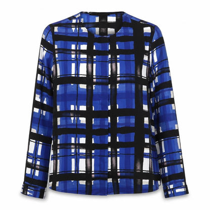 Eva Longoria Womens Blue Geometric Polyester Basic Blouse Size XS Collared
